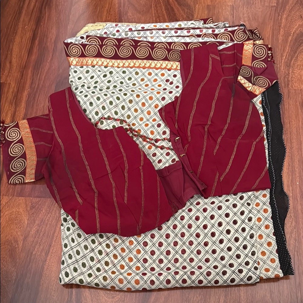 Red and White saree